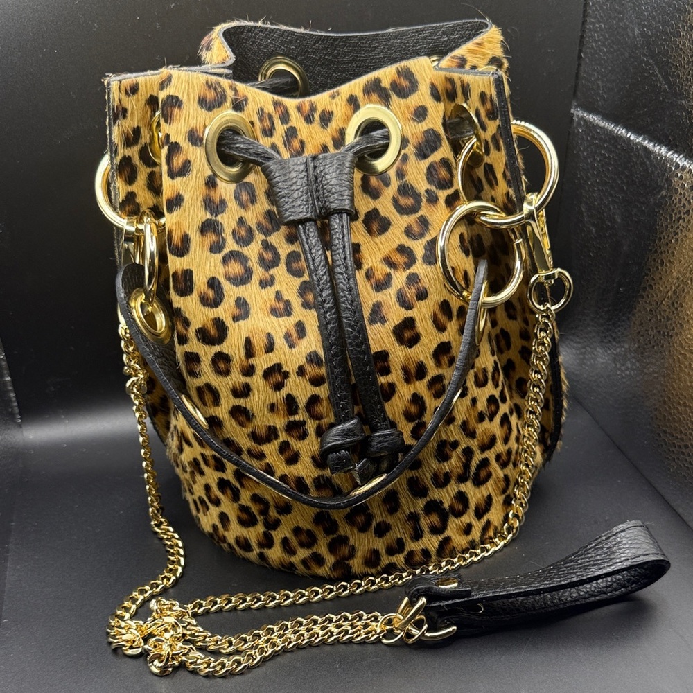 Italian Made Leopard Pony Hair Bucket/ Crossbody bag